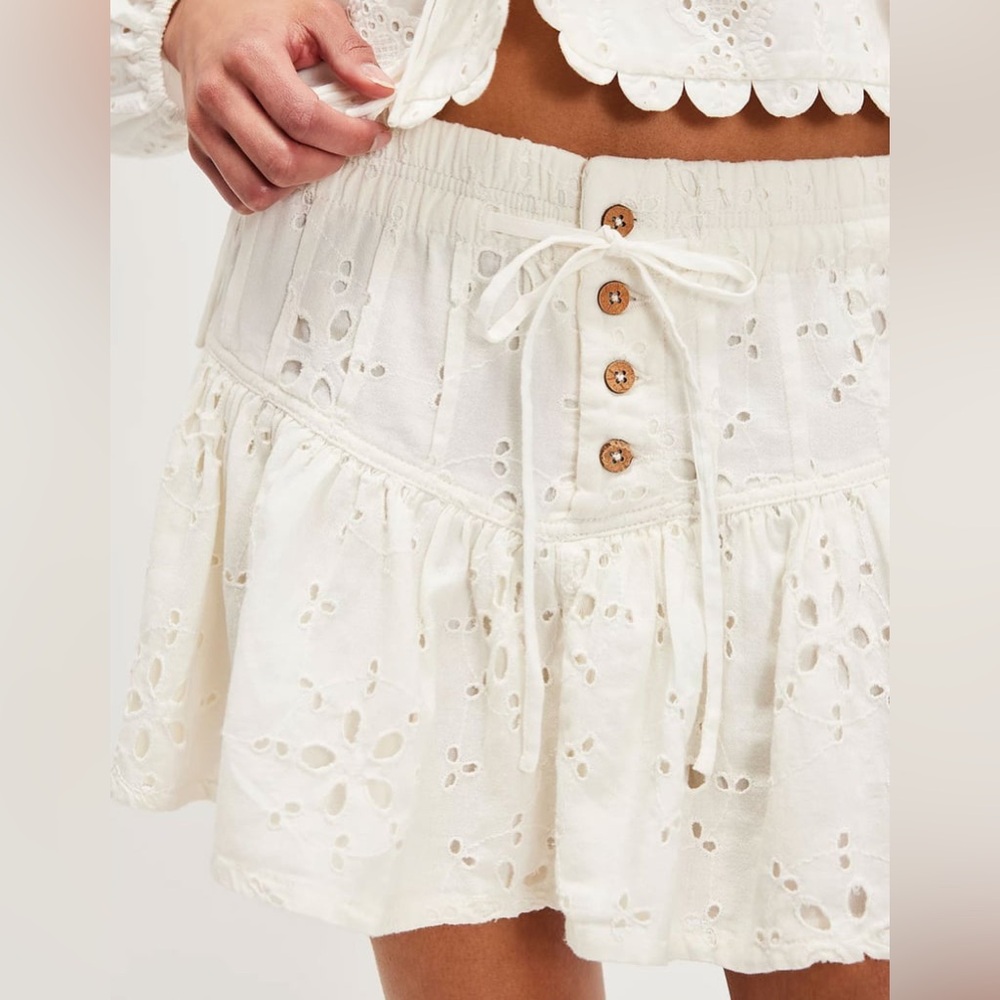 Free People Roselle Eyelet Mini Skirt in Ivory